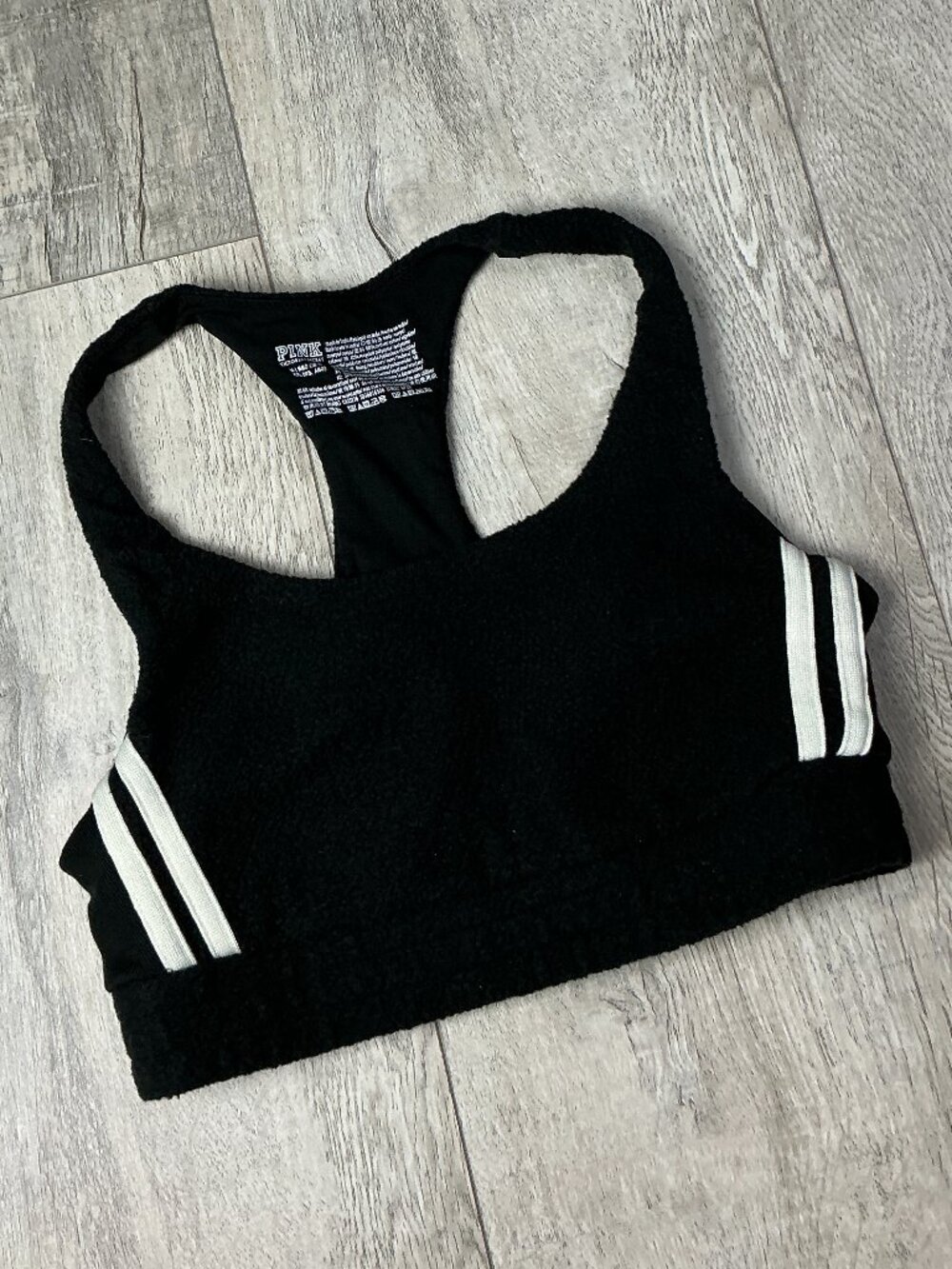 PINK Victoria’s Secret Black Sherpa Fleece Racerback Bra Size Medium